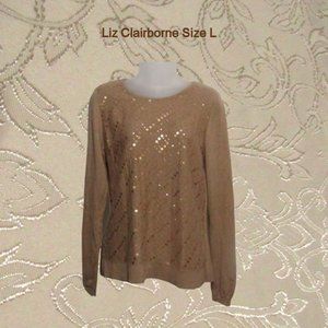 Liz Clairborne womens sweater Size L  long sleeves beige with sequins